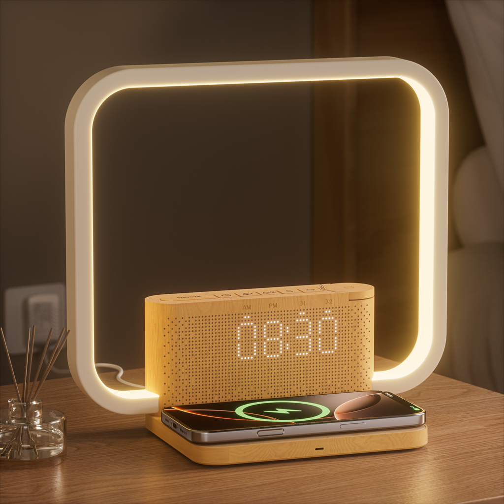 blonbar Sunrise Alarm Clock with Wireless Charging Desk Touch Lamp 3 Level Dimmable Wake-up Light Bedside Lamps for Bedroom Living Room,Sunrise Lamp with 10 Natural White Noise Sound 30/60/90 Mins countdown