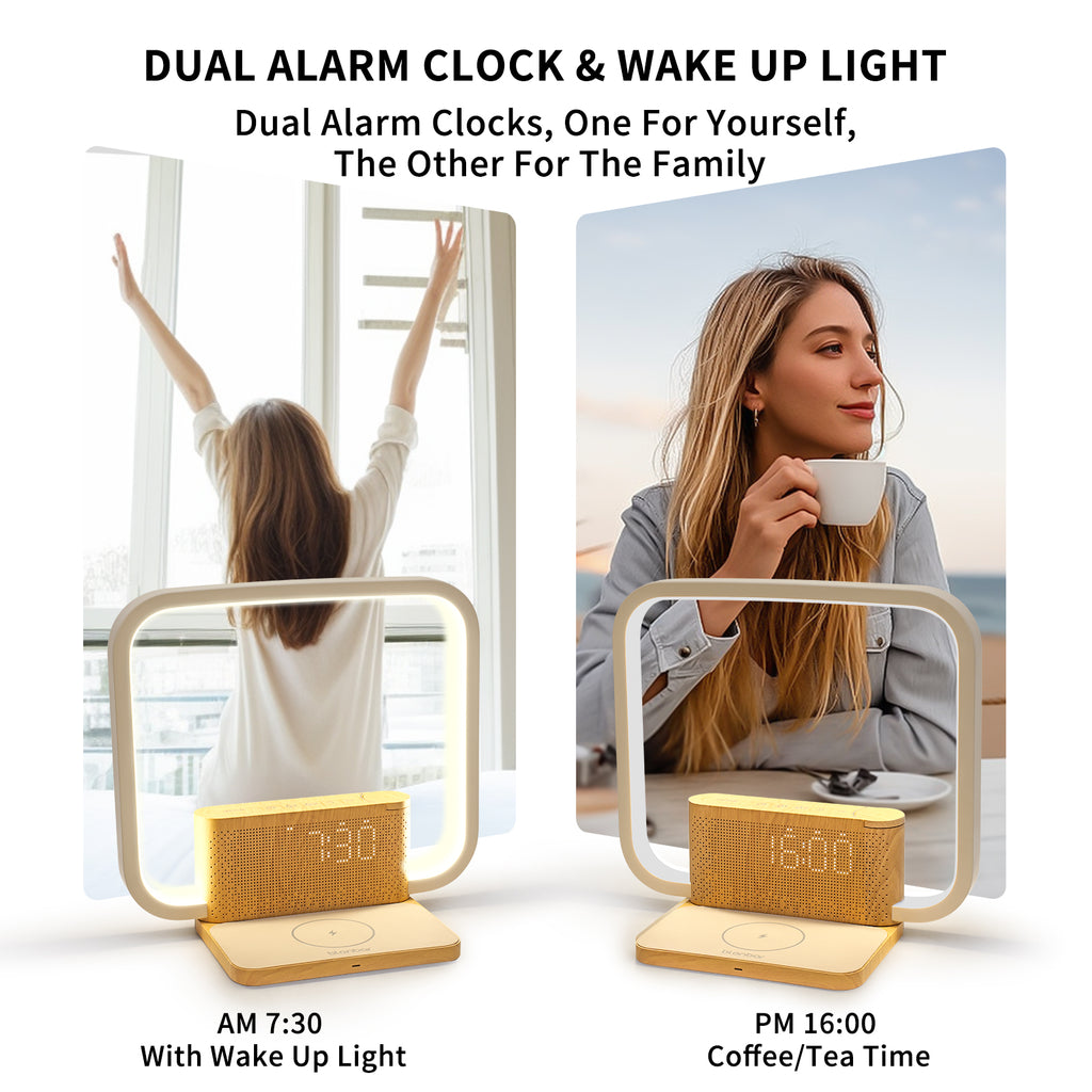 blonbar Sunrise Alarm Clock with Wireless Charging Desk Touch Lamp 3 Level Dimmable Wake-up Light Bedside Lamps for Bedroom Living Room,Sunrise Lamp with 10 Natural White Noise Sound 30/60/90 Mins countdown