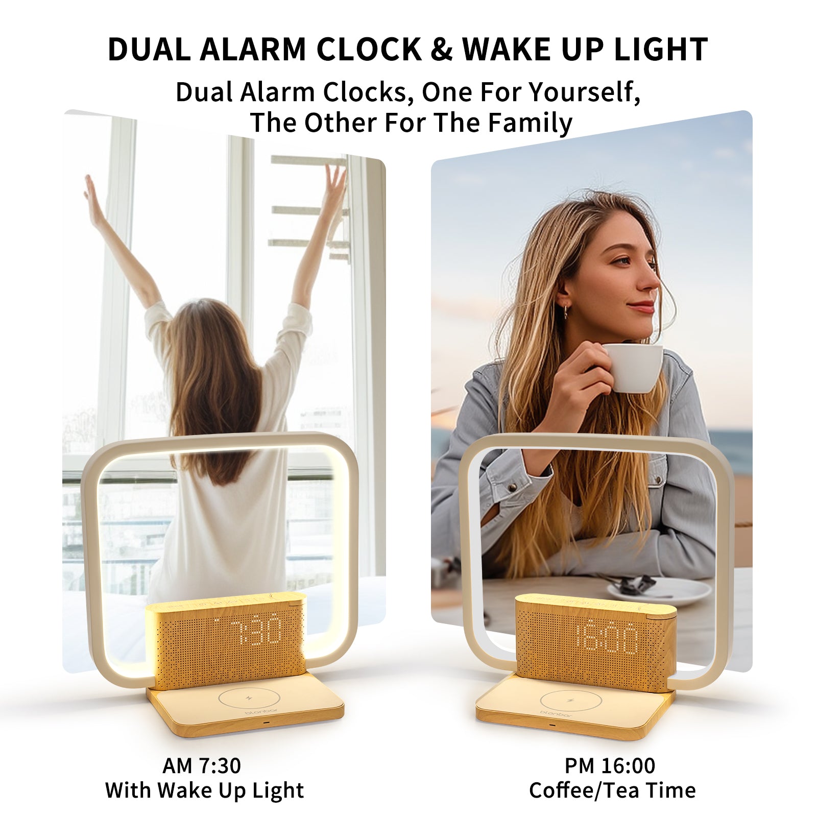 blonbar Sunrise Alarm Clock with Wireless Charging Desk Touch Lamp 3 Level Dimmable Wake-up Light Bedside Lamps for Bedroom Living Room,Sunrise Lamp with 10 Natural White Noise Sound 30/60/90 Mins countdown