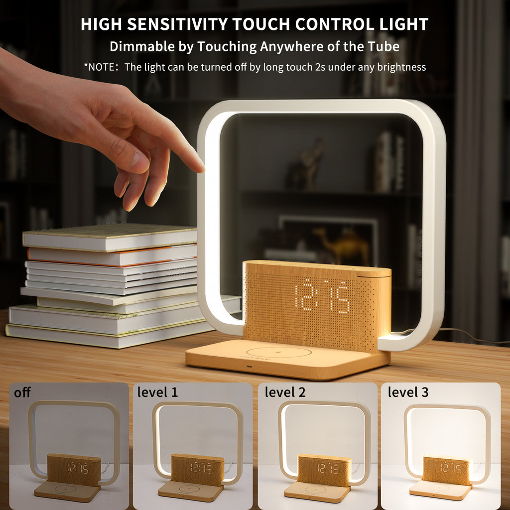 blonbar Sunrise Alarm Clock with Wireless Charging Desk Touch Lamp 3 Level Dimmable Wake-up Light Bedside Lamps for Bedroom Living Room,Sunrise Lamp with 10 Natural White Noise Sound 30/60/90 Mins countdown