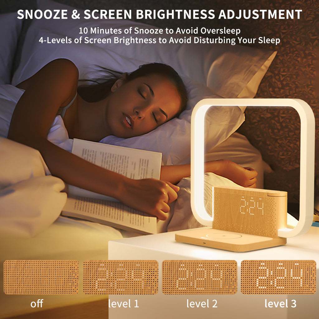 blonbar Sunrise Alarm Clock with Wireless Charging Desk Touch Lamp 3 Level Dimmable Wake-up Light Bedside Lamps for Bedroom Living Room,Sunrise Lamp with 10 Natural White Noise Sound 30/60/90 Mins countdown