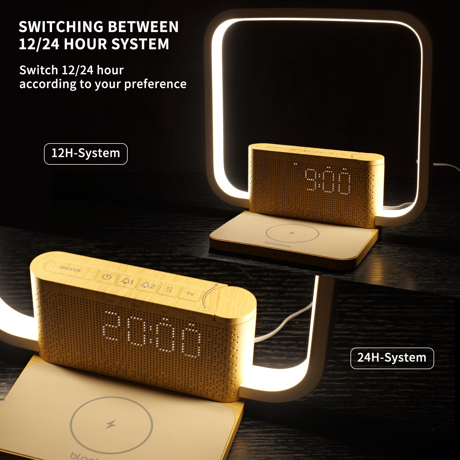 blonbar Sunrise Alarm Clock with Wireless Charging Desk Touch Lamp 3 Level Dimmable Wake-up Light Bedside Lamps for Bedroom Living Room,Sunrise Lamp with 10 Natural White Noise Sound 30/60/90 Mins countdown