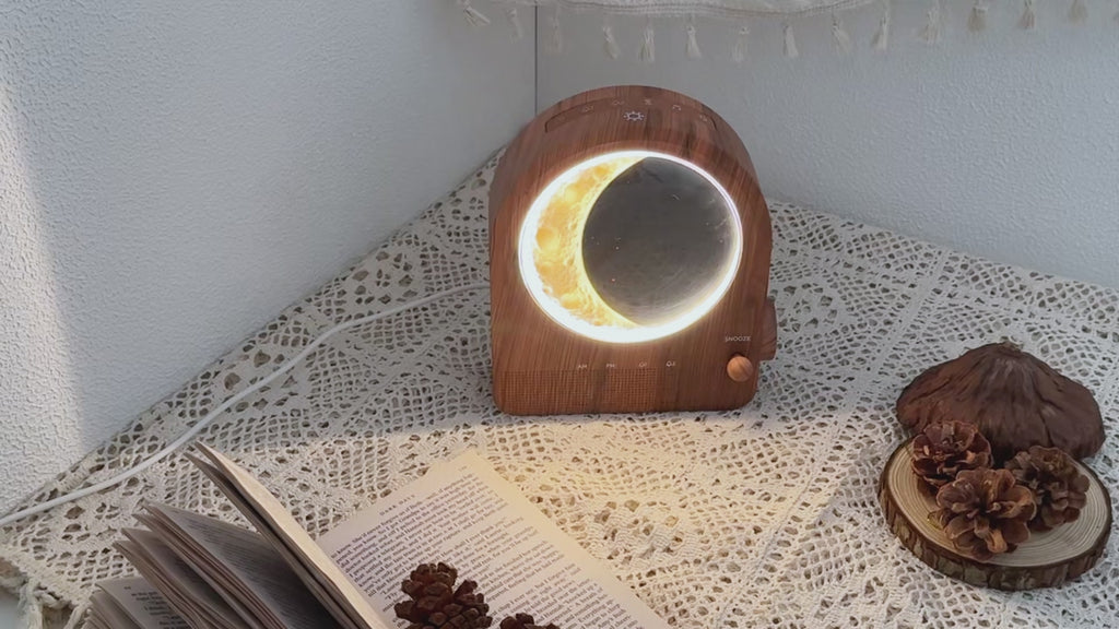 Sunrise Alarm Clock & Moon Lamp, Bedside Lamp with Light Alarm Clock, Daylight Alarm Clock, Night Light with 3 Brightness Levels, 10 Natural Sounds, Ideal for Bedroom